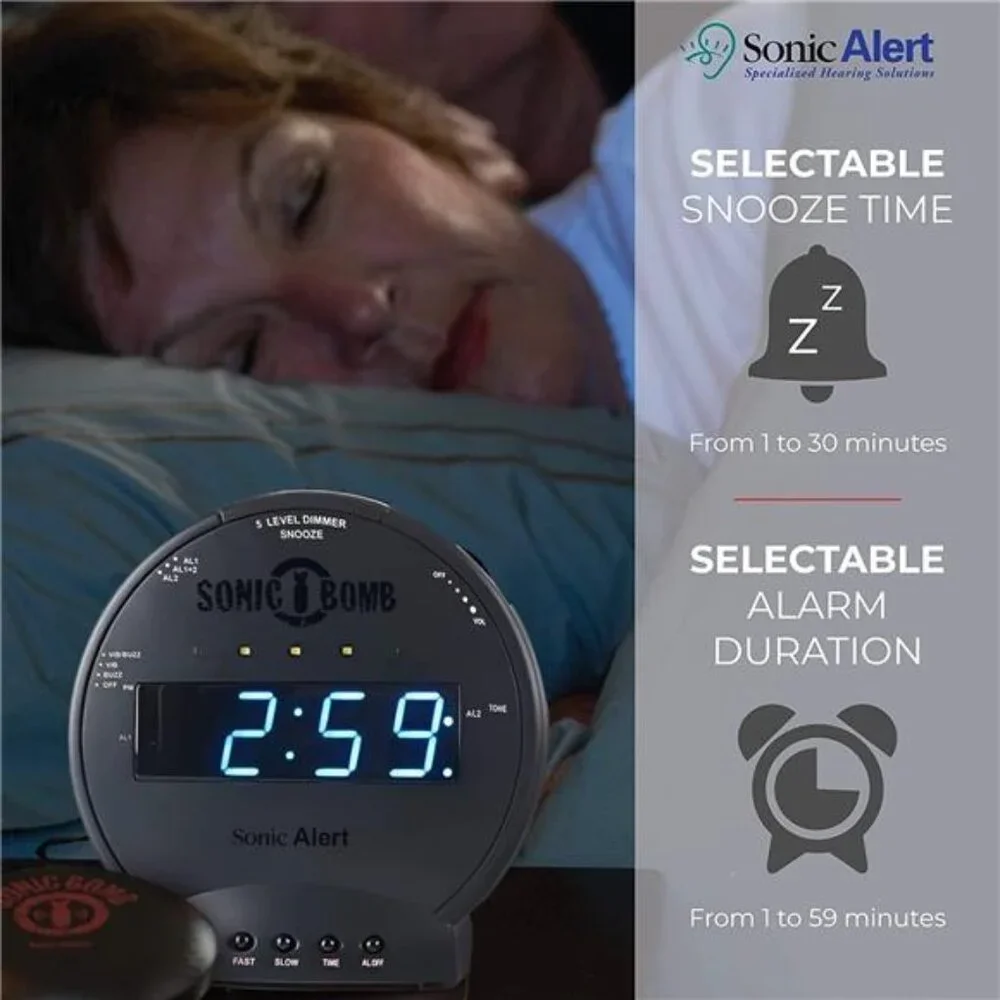 Extra Loud Alarm Clock with Bed Shaker Vibrating Sonic Bomb Heavy Sleepers